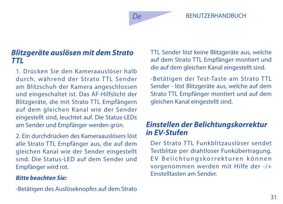 De blitzgeräte auslösen mit dem strato ttl, Einstellen der belichtungskorrektur in ev-stufen | Phottix Strato TTL for Canon User Manual | Page 31 / 167