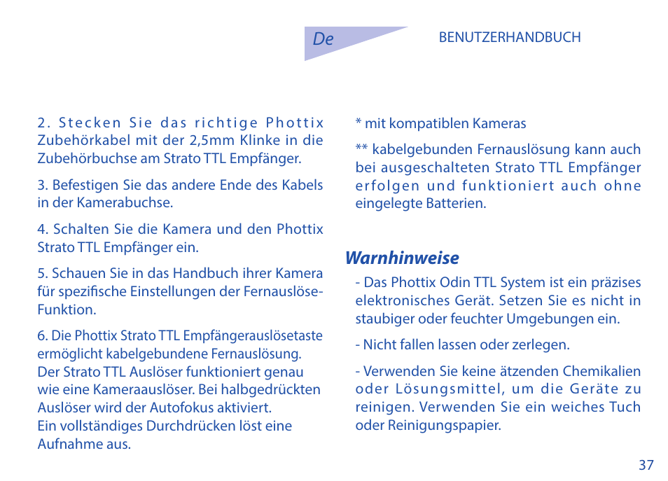 Warnhinweise | Phottix Strato TTL for Canon User Manual | Page 37 / 167