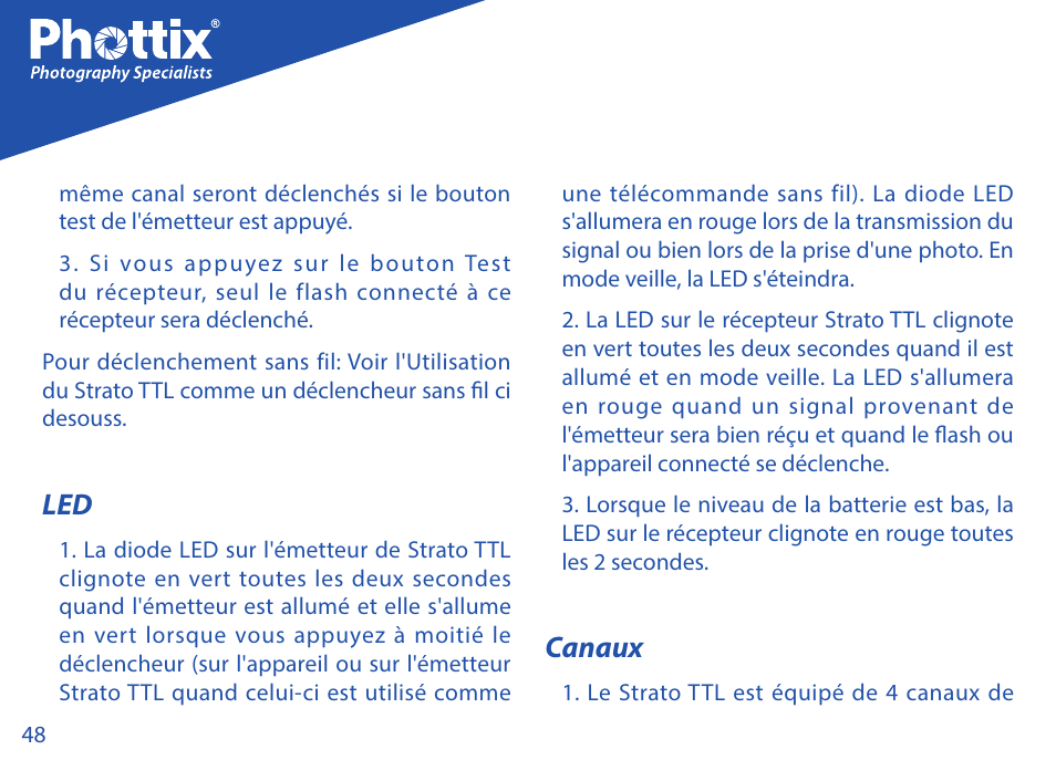 Canaux | Phottix Strato TTL for Canon User Manual | Page 48 / 167