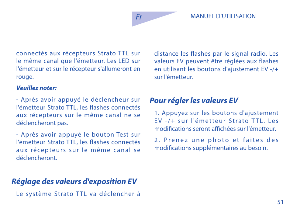 Réglage des valeurs d'exposition ev, Pour régler les valeurs ev | Phottix Strato TTL for Canon User Manual | Page 51 / 167