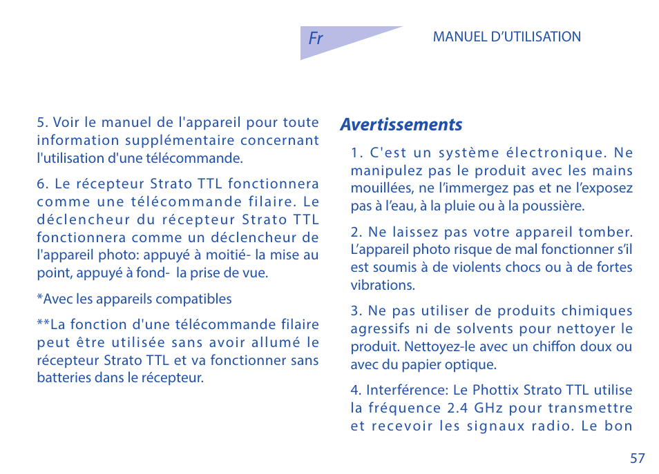 Avertissements | Phottix Strato TTL for Canon User Manual | Page 57 / 167