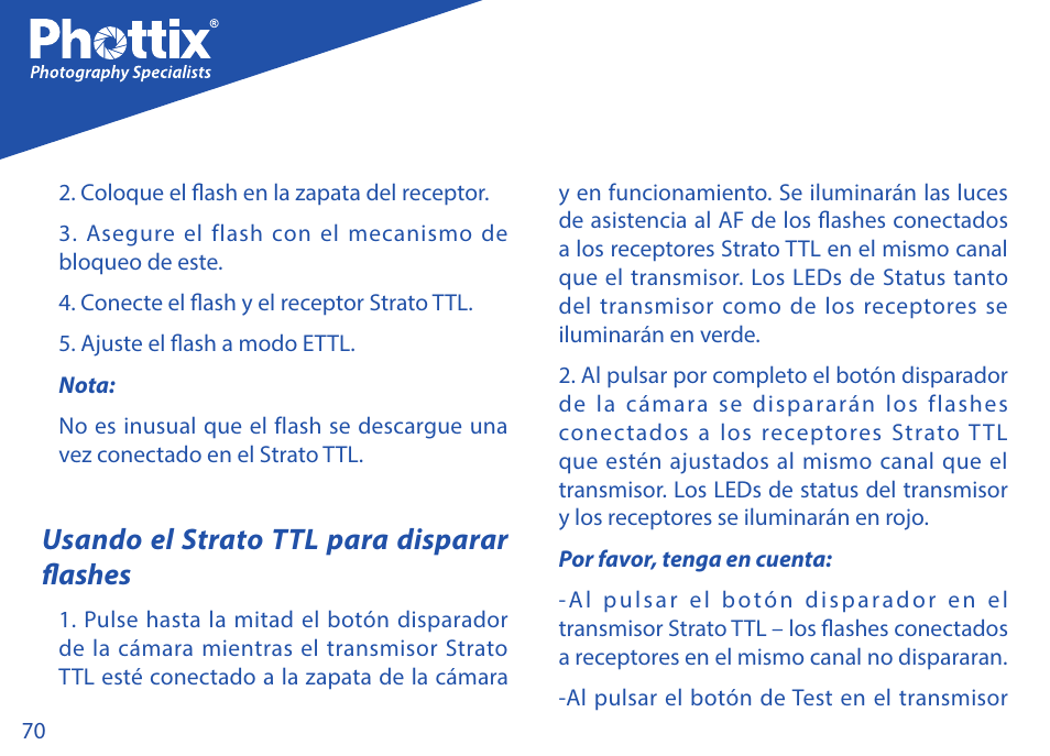 Usando el strato ttl para disparar flashes | Phottix Strato TTL for Canon User Manual | Page 70 / 167