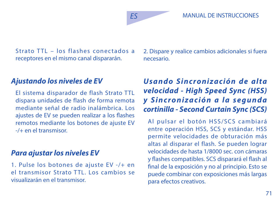 Ajustando los niveles de ev, Para ajustar los niveles ev | Phottix Strato TTL for Canon User Manual | Page 71 / 167