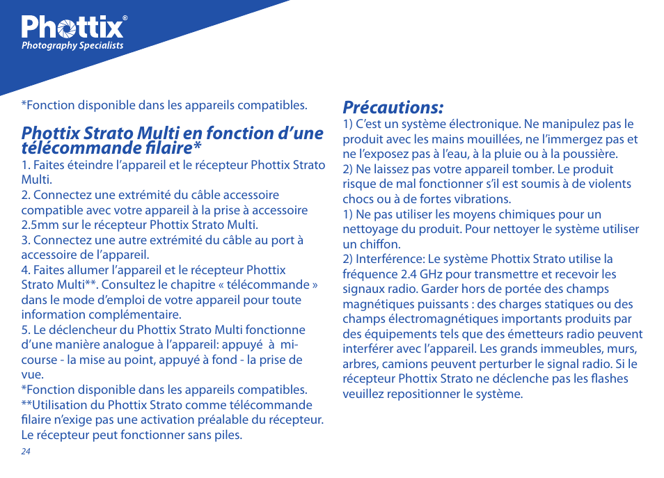 Précautions | Phottix Strato II Multi User Manual | Page 24 / 70