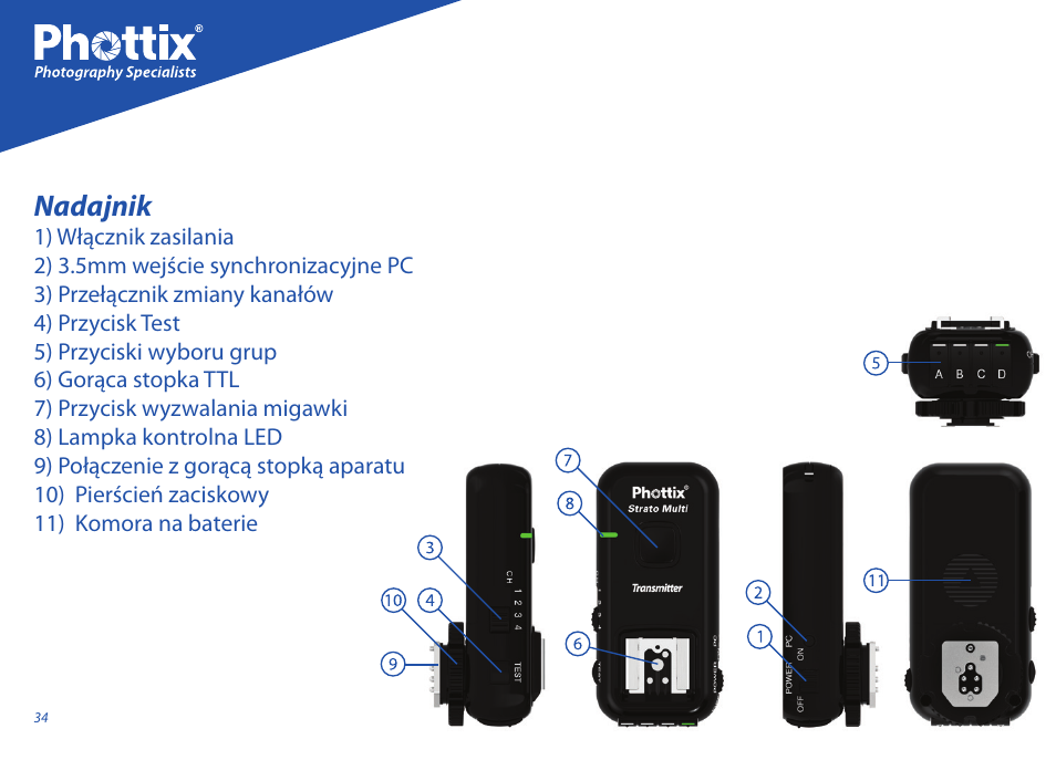 Nadajnik | Phottix Strato II Multi User Manual | Page 34 / 70
