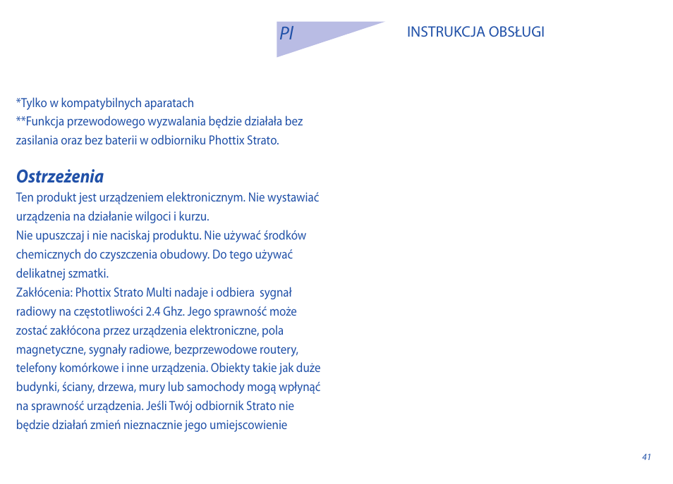 Ostrzeżenia | Phottix Strato II Multi User Manual | Page 41 / 70