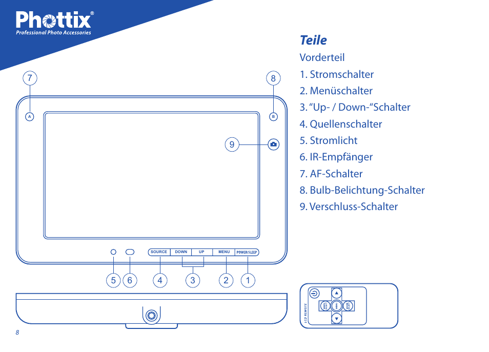 Teile | Phottix Hector 9HD User Manual | Page 8 / 58