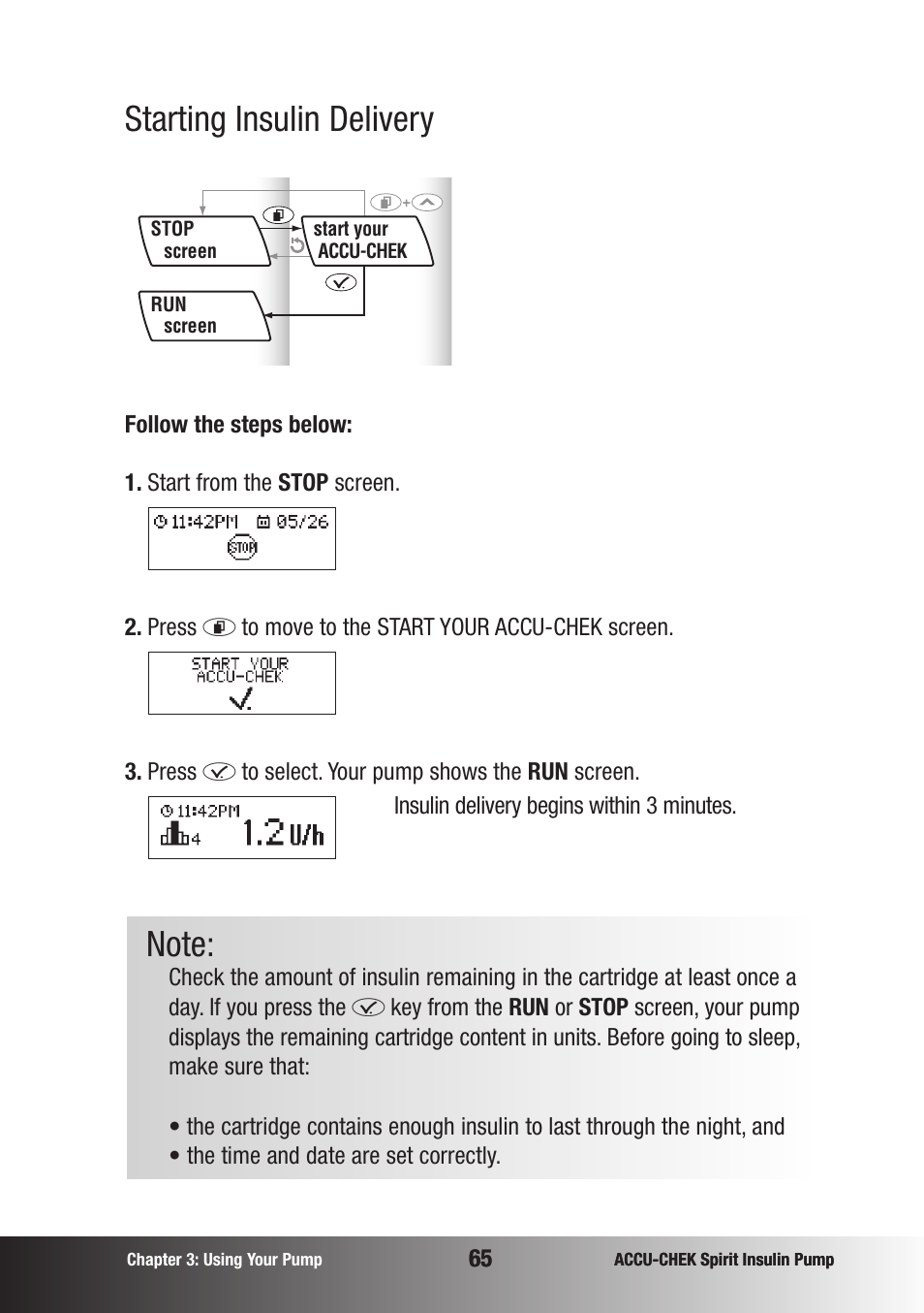 Starting insulin delivery | Accu-Chek insulin pump User Manual | Page 66 / 200