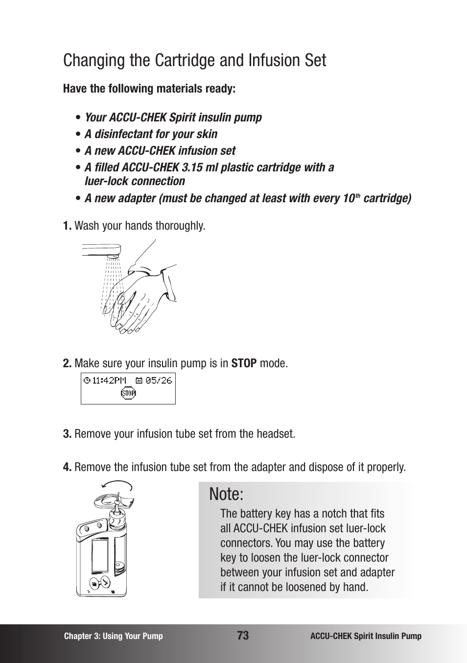 Changing the cartridge and infusion set | Accu-Chek insulin pump User Manual | Page 74 / 200