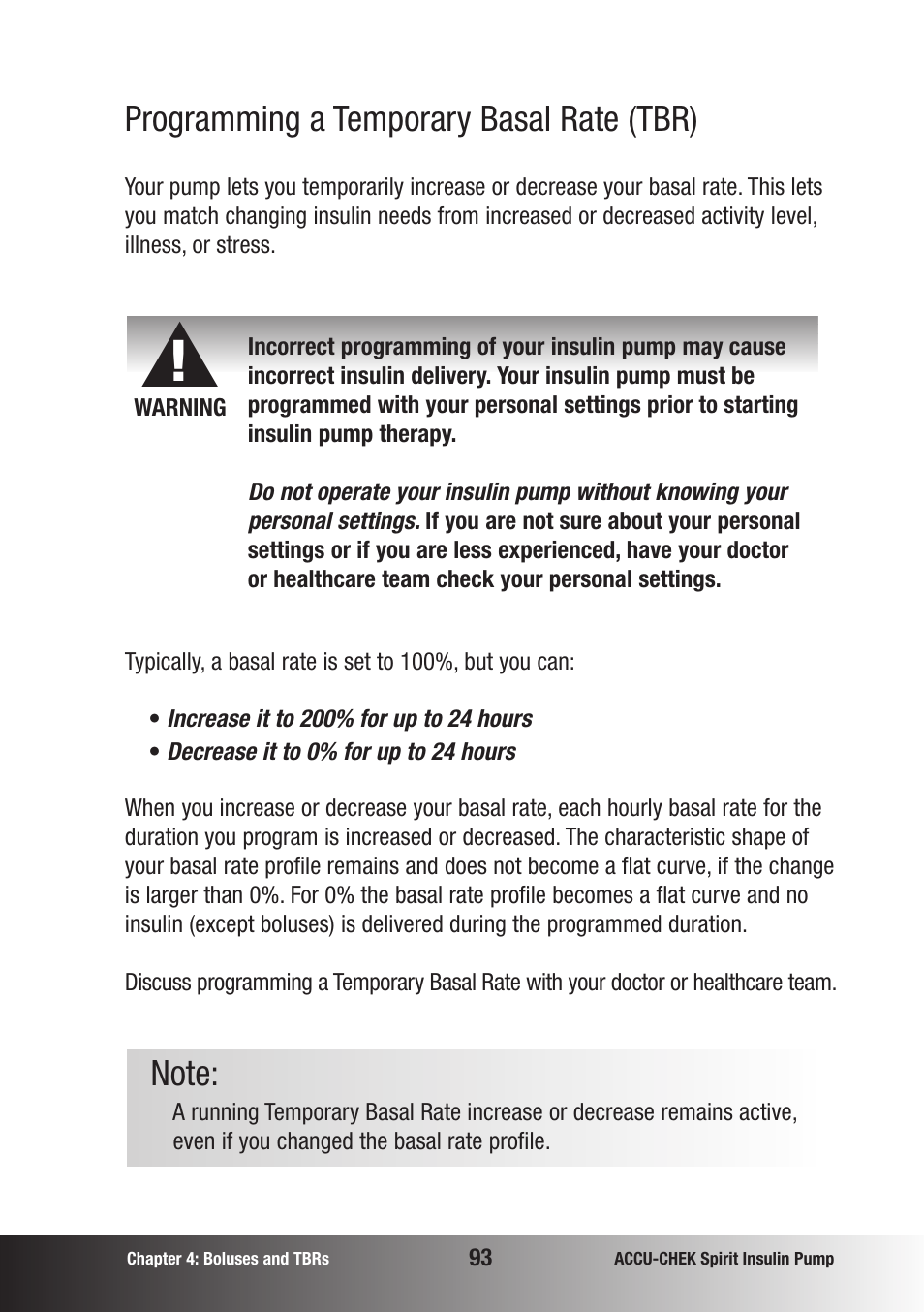 Programming a temporary basal rate (tbr) | Accu-Chek insulin pump User Manual | Page 94 / 200