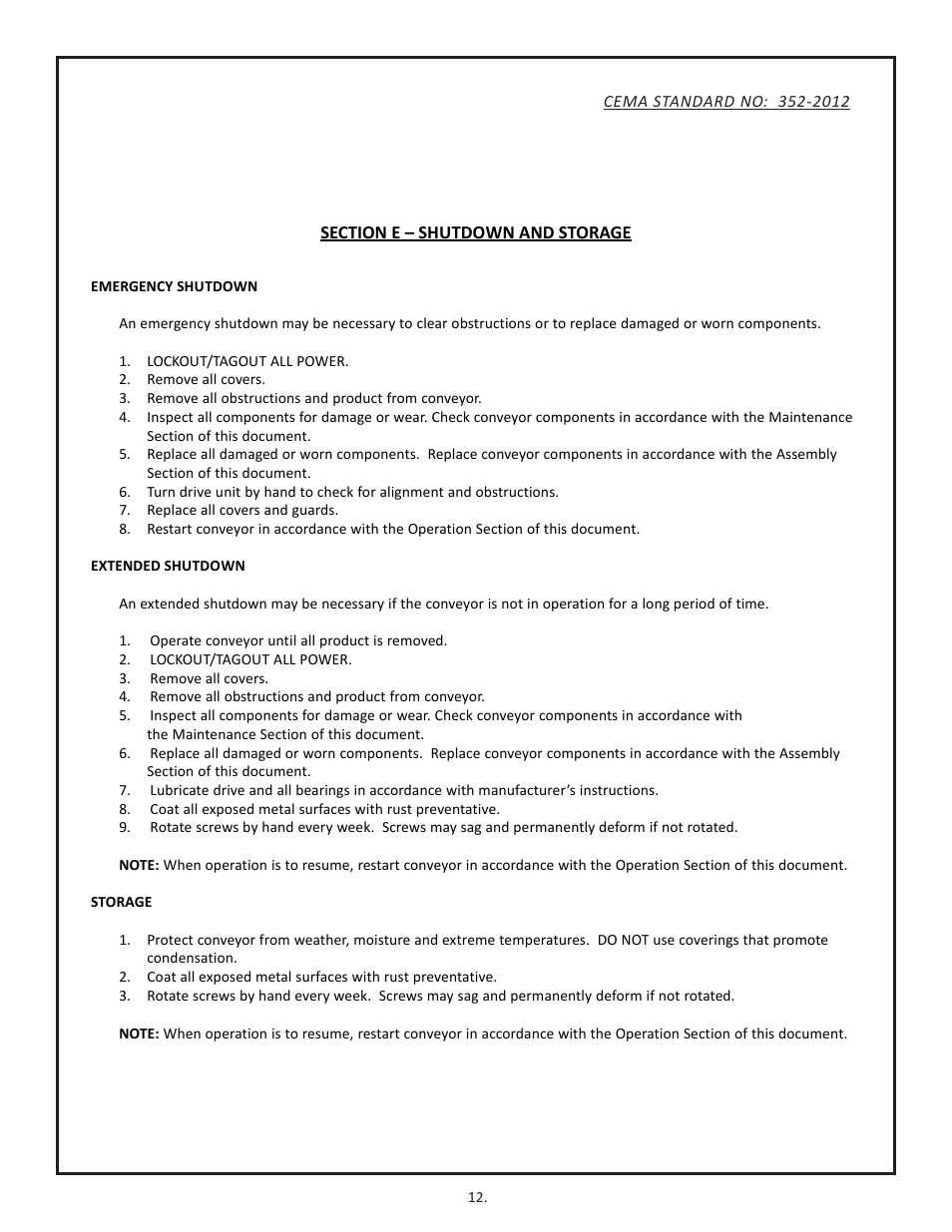 Section e - shutdown and storage | Martin Sprocket & Gear Screw Conveyor Safety User Manual | Page 16 / 20