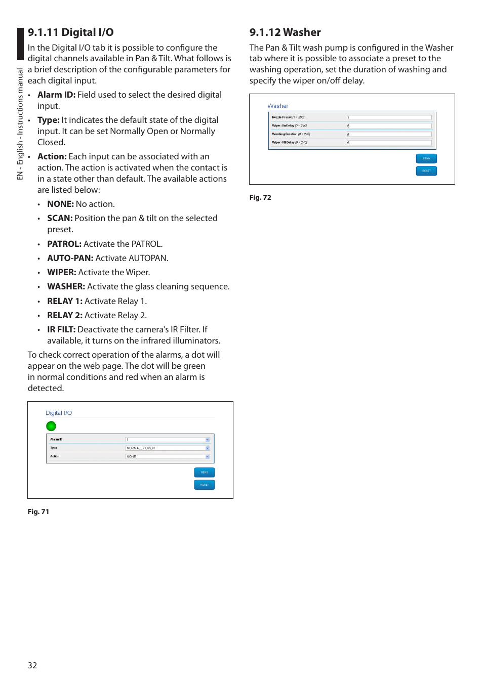 11 digital i/o, 12 washer, 11 digital i/o 9.1.12 washer | Videotec ULISSE MAXI NETCAM User Manual | Page 34 / 180