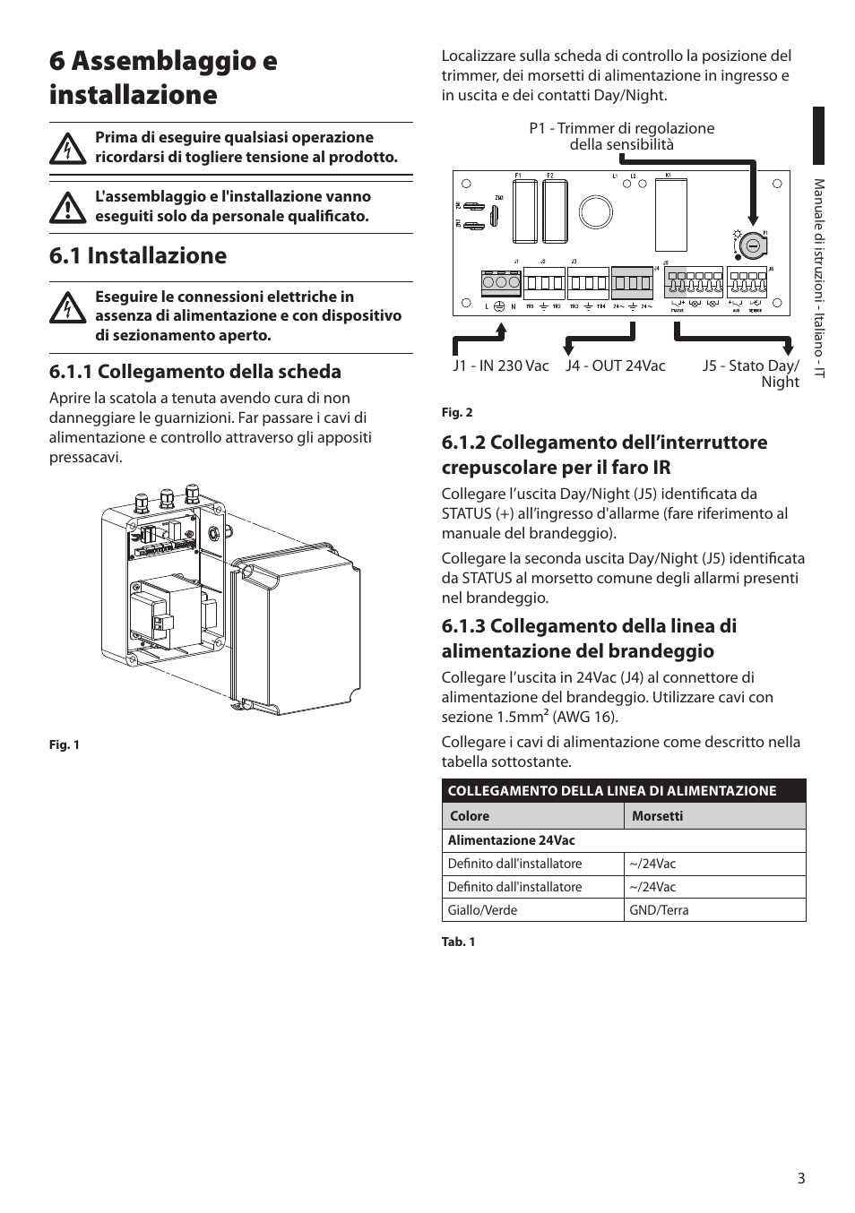 6 assemblaggio e installazione, 1 installazione, 1 collegamento della scheda | Videotec UPTIRPS230 User Manual | Page 11 / 28