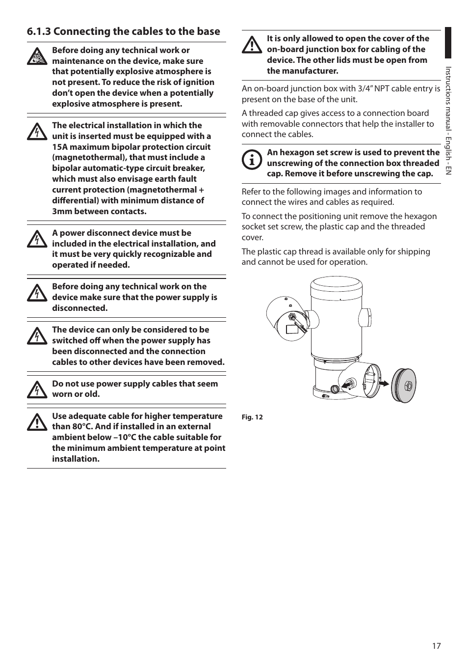 3 connecting the cables to the base | Videotec MAXIMUS MPXT User Manual | Page 19 / 454