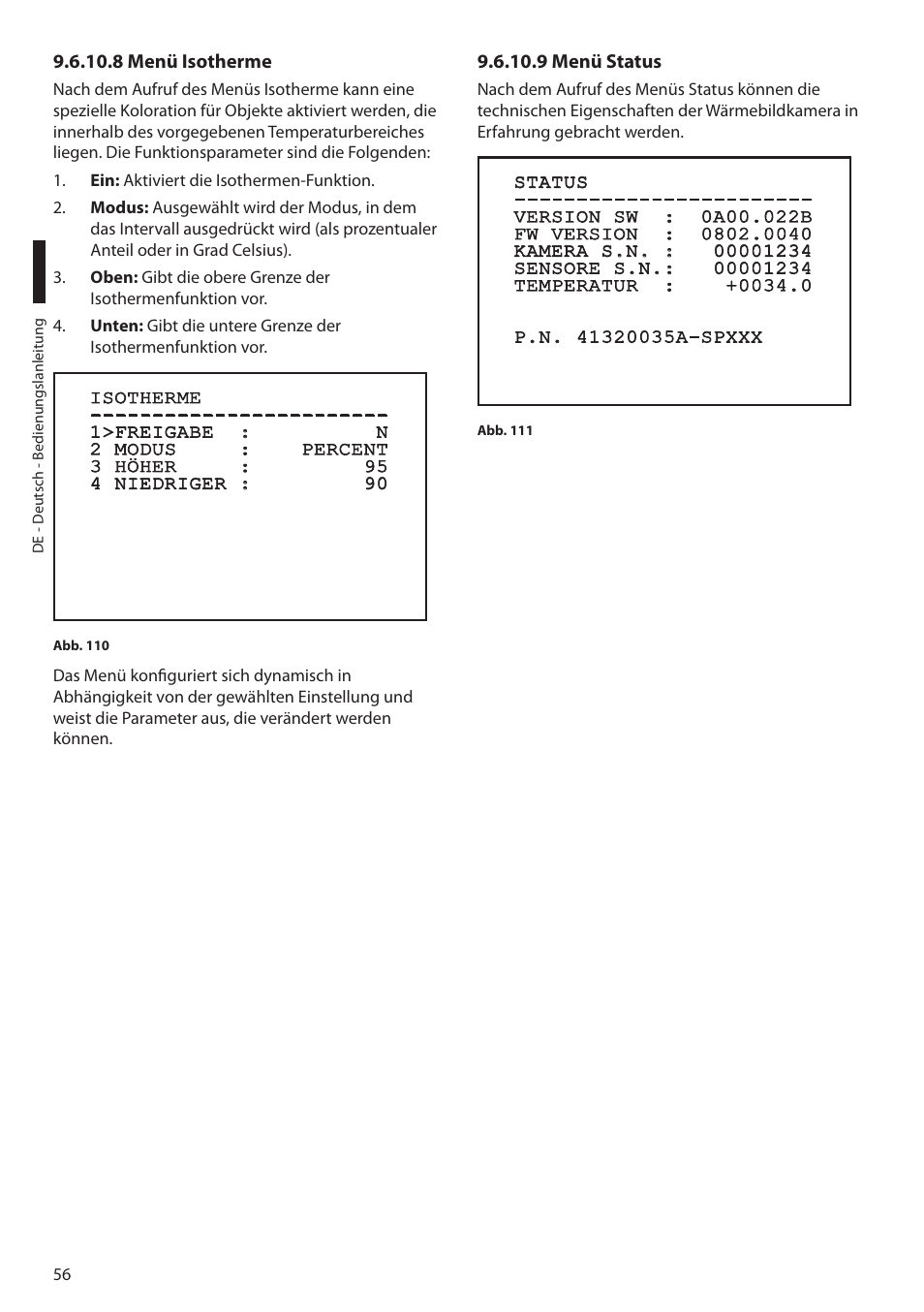 8 menü isotherme, 9 menü status, 8 menü isotherme 9.6.10.9 menü status | Videotec MAXIMUS MPXT User Manual | Page 328 / 454