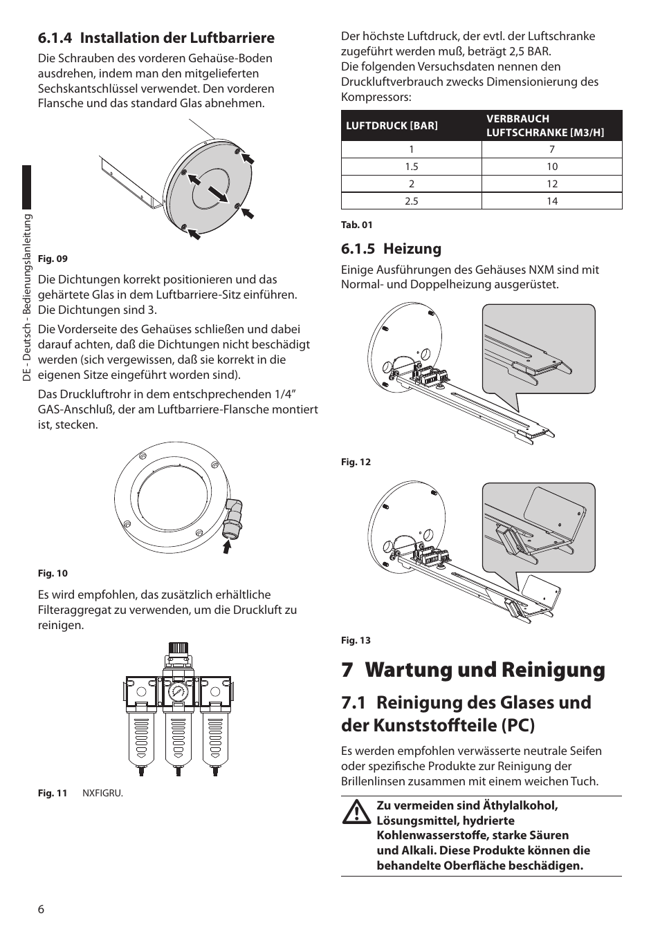 4 installation der luftbarriere, 5 heizung, 7 wartung und reinigung | 4 installation der luftbarriere 6.1.5 heizung | Videotec NXM User Manual | Page 32 / 36