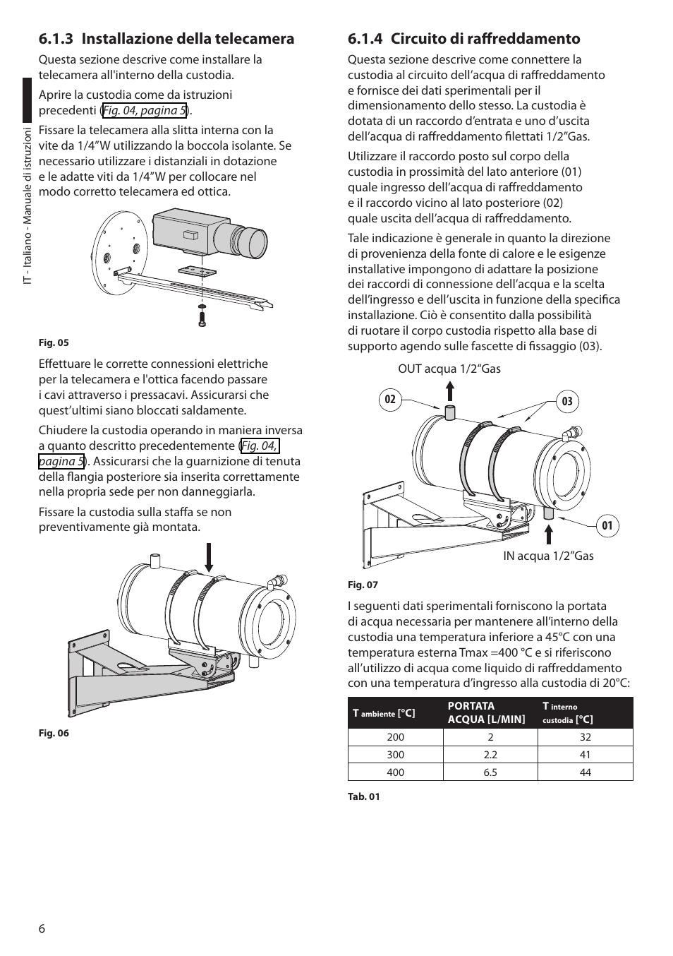 3 installazione della telecamera, 4 circuito di raffreddamento | Videotec NXW User Manual | Page 18 / 44