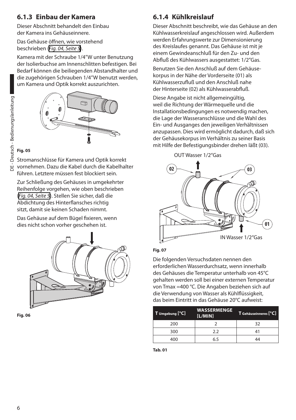 3 einbau der kamera, 4 kühlkreislauf, 3 einbau der kamera 6.1.4 kühlkreislauf | Videotec NXW User Manual | Page 38 / 44