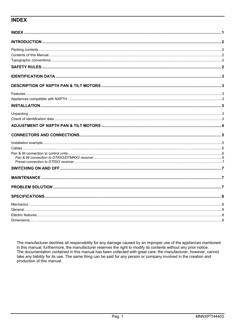 Index | Videotec NXPTH User Manual | Page 15 / 42