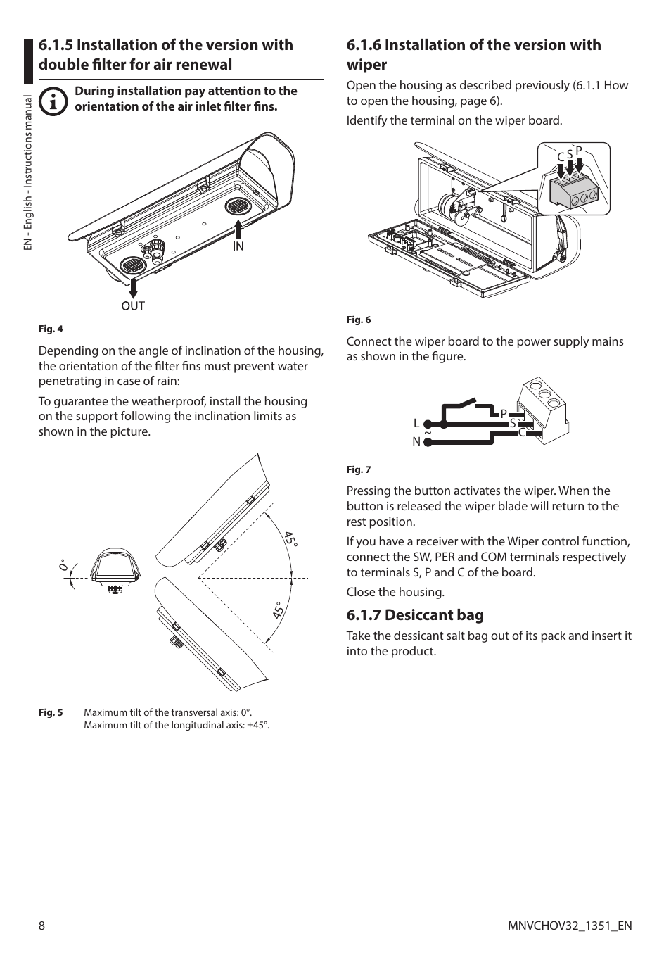 6 installation of the version with wiper, 7 desiccant bag | Videotec HOV User Manual | Page 10 / 60