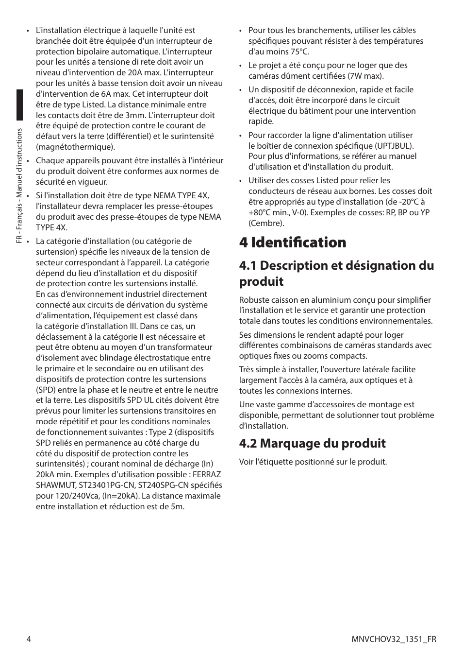 4 identification, 1 description et désignation du produit, 2 marquage du produit | Videotec HOV User Manual | Page 34 / 60