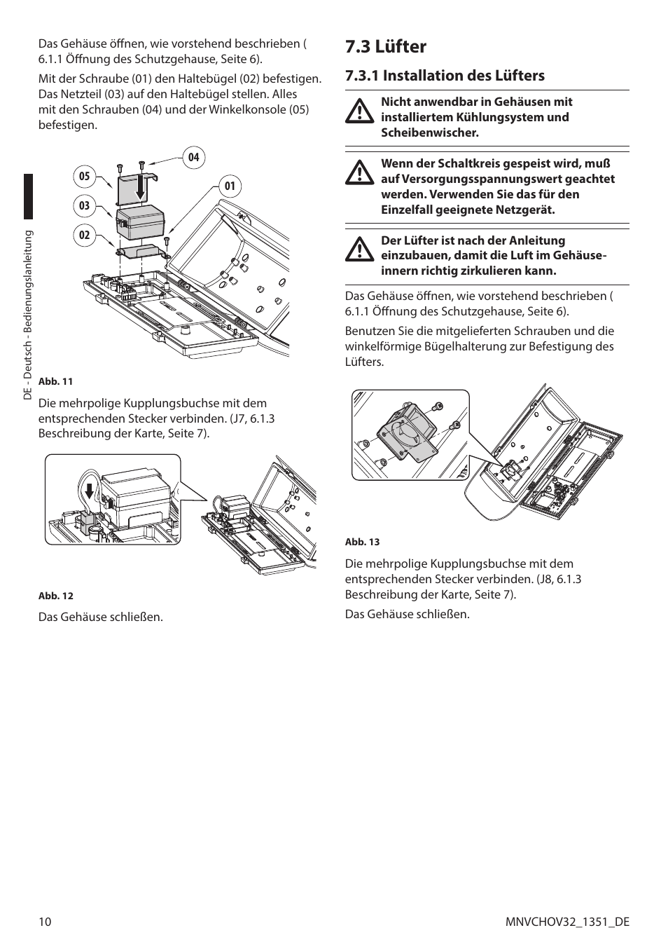 3 lüfter, 1 installation des lüfters | Videotec HOV User Manual | Page 54 / 60