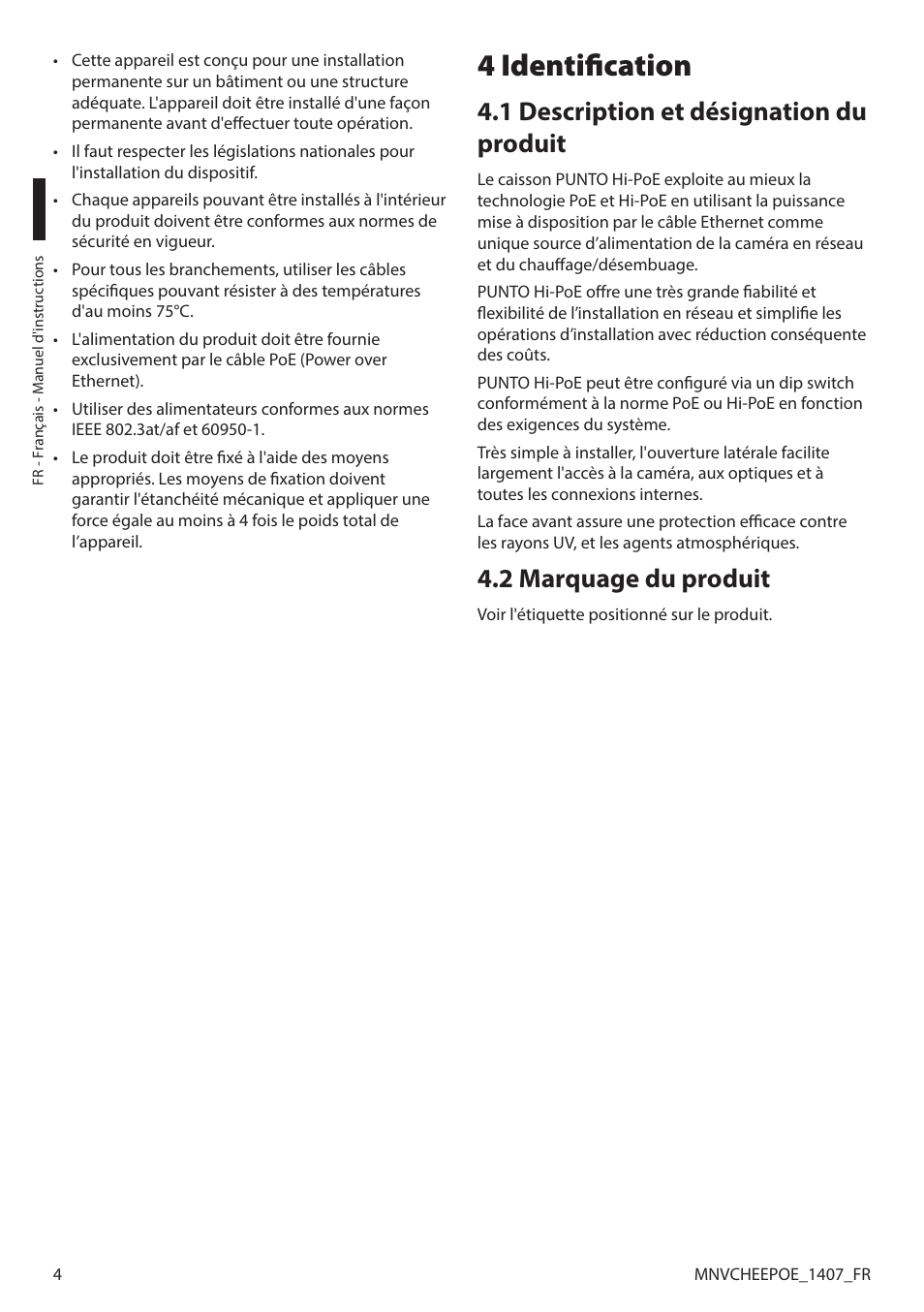 4 identification, 1 description et désignation du produit, 2 marquage du produit | Videotec PUNTO HI-PoE User Manual | Page 26 / 44