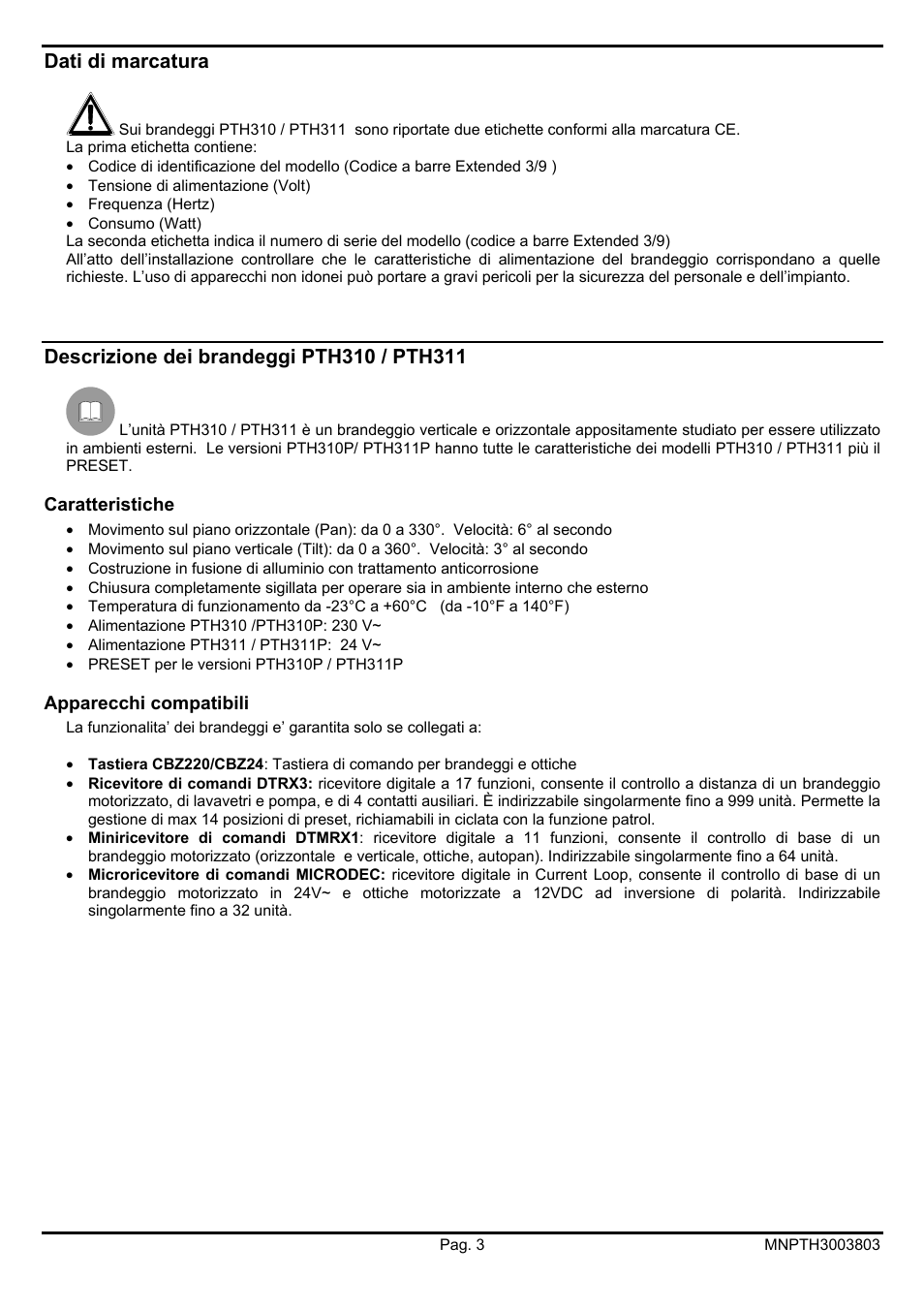 Videotec PTH300 User Manual | Page 7 / 60