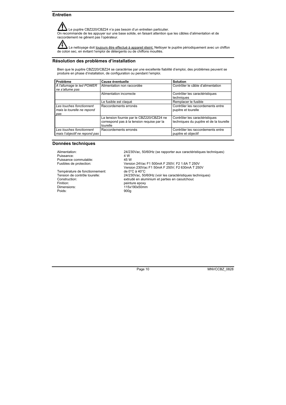 Videotec CBZ User Manual | Page 38 / 52