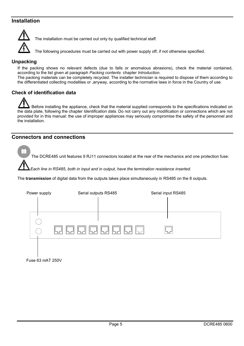 Videotec DCRE485 User Manual | Page 19 / 44