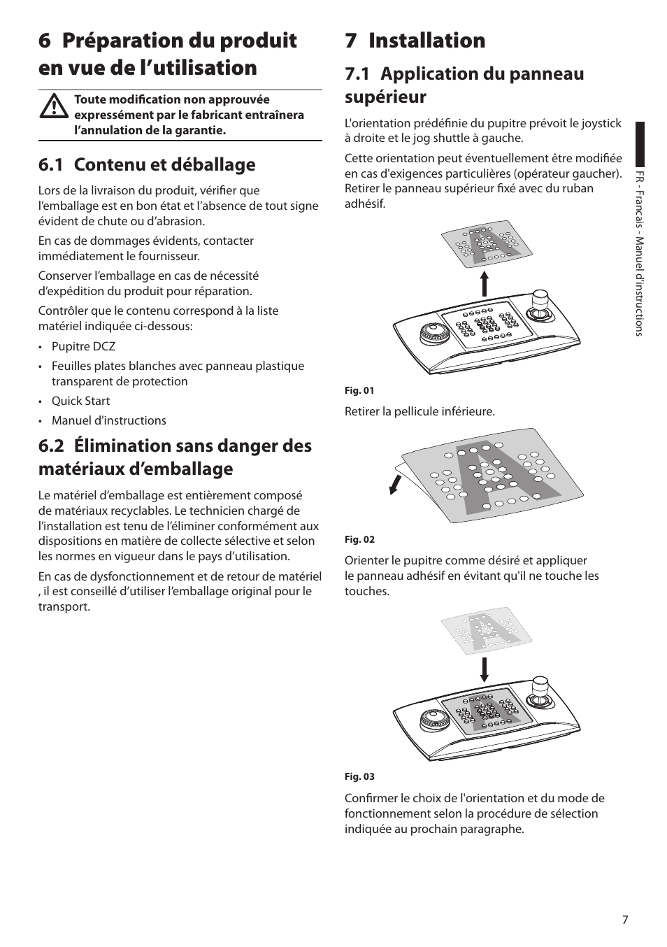 6 préparation du produit en vue de l’utilisation, 1 contenu et déballage, 7 installation | 1 application du panneau supérieur | Videotec DCZ User Manual | Page 53 / 92