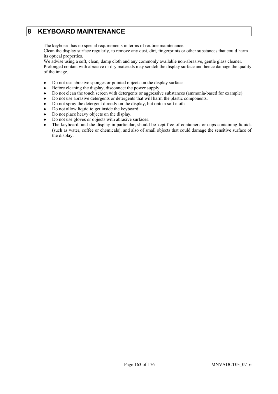 8 keyboard maintenance | Videotec DCT User Manual | Page 165 / 182