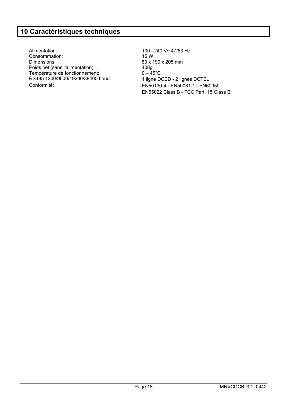 10 caractéristiques techniques | Videotec DCTEL User Manual | Page 62 / 86