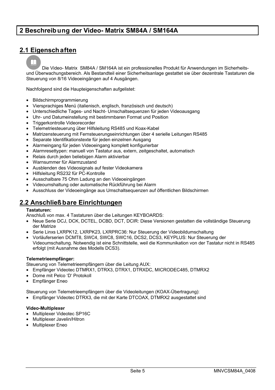 2 anschließ bare einrichtungen | Videotec SM164B User Manual | Page 117 / 150