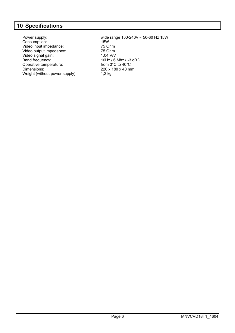 10 specifications | Videotec VD18T1 User Manual | Page 18 / 36