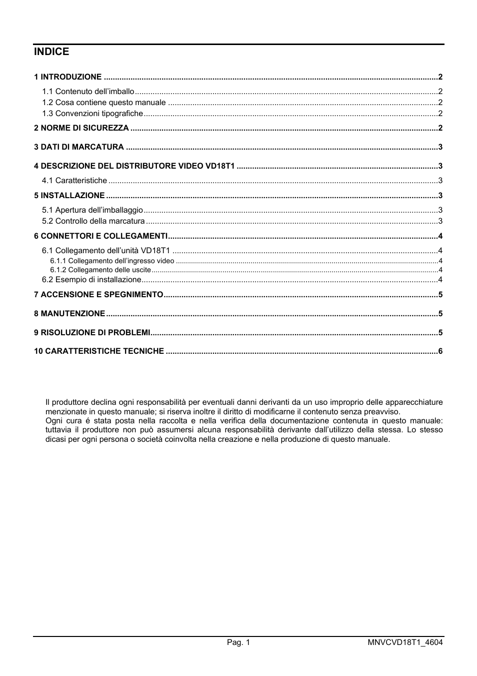 Indice | Videotec VD18T1 User Manual | Page 5 / 36