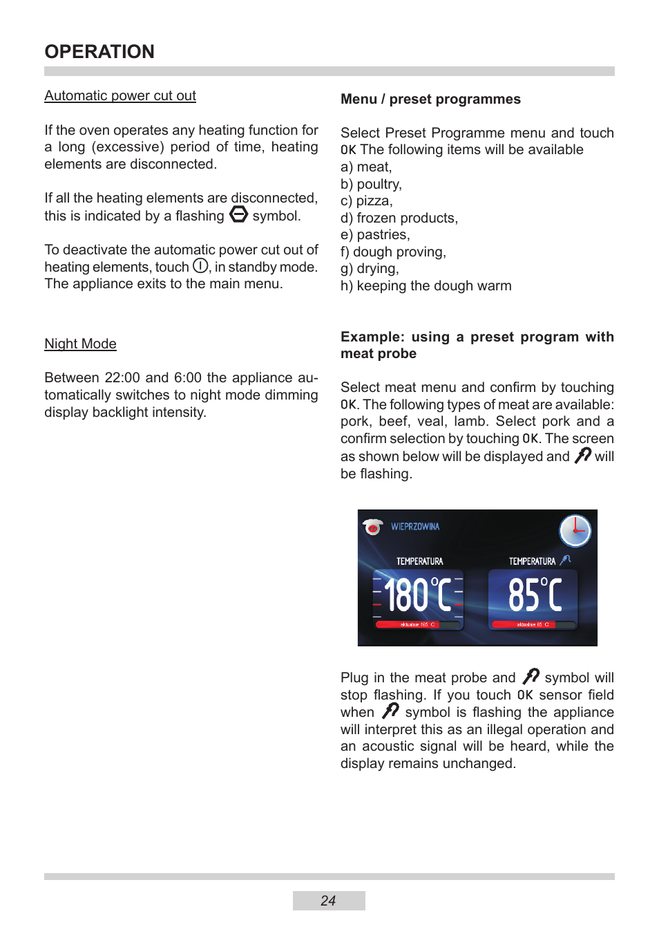 Operation | AMICA 1143.4TfYDX EN User Manual | Page 24 / 40