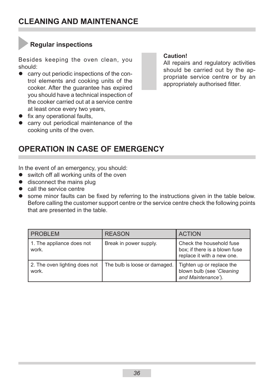 AMICA 1143.4TfYDX EN User Manual | Page 36 / 40