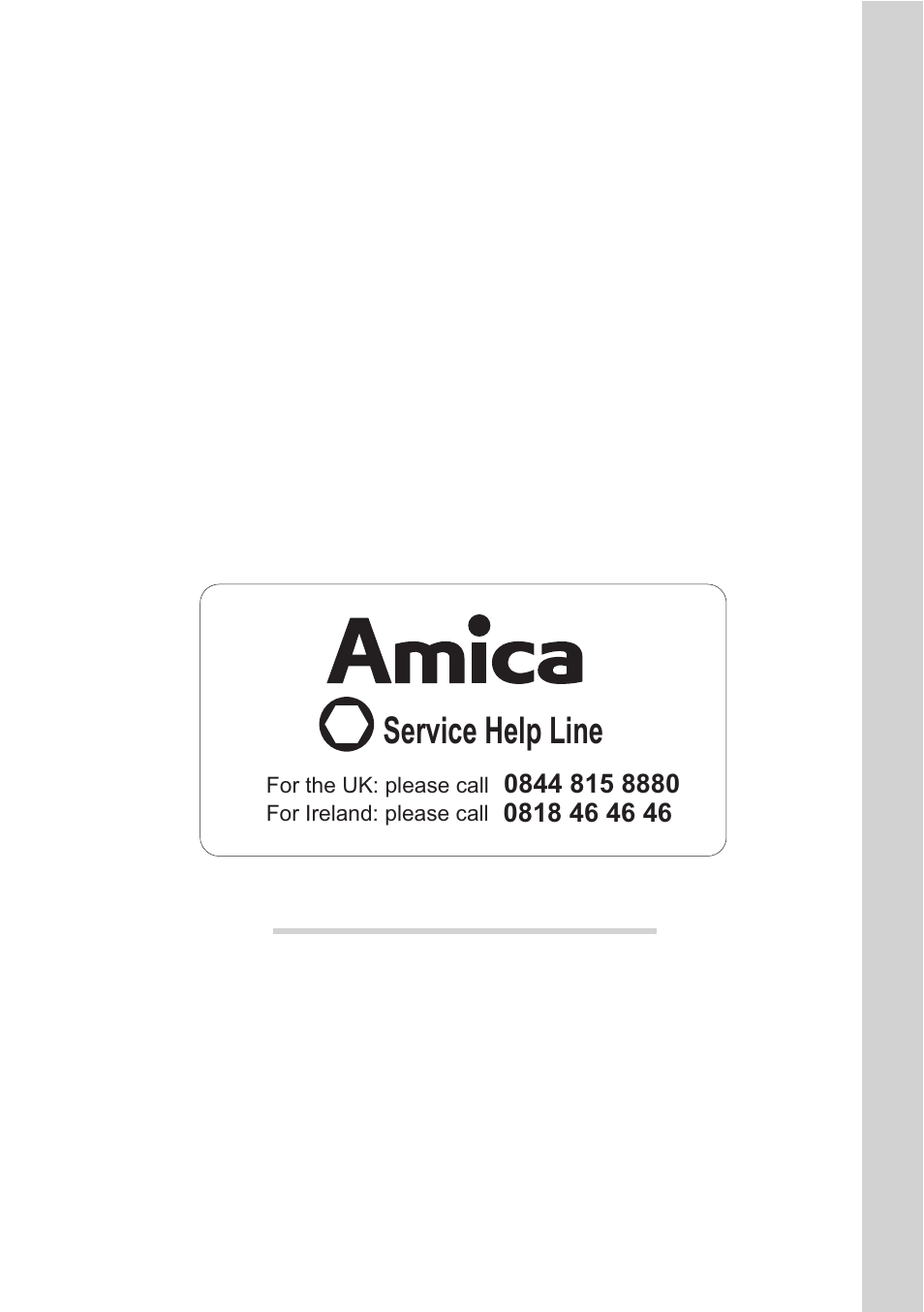 Service help line | AMICA 1143.4TfYDX EN User Manual | Page 40 / 40
