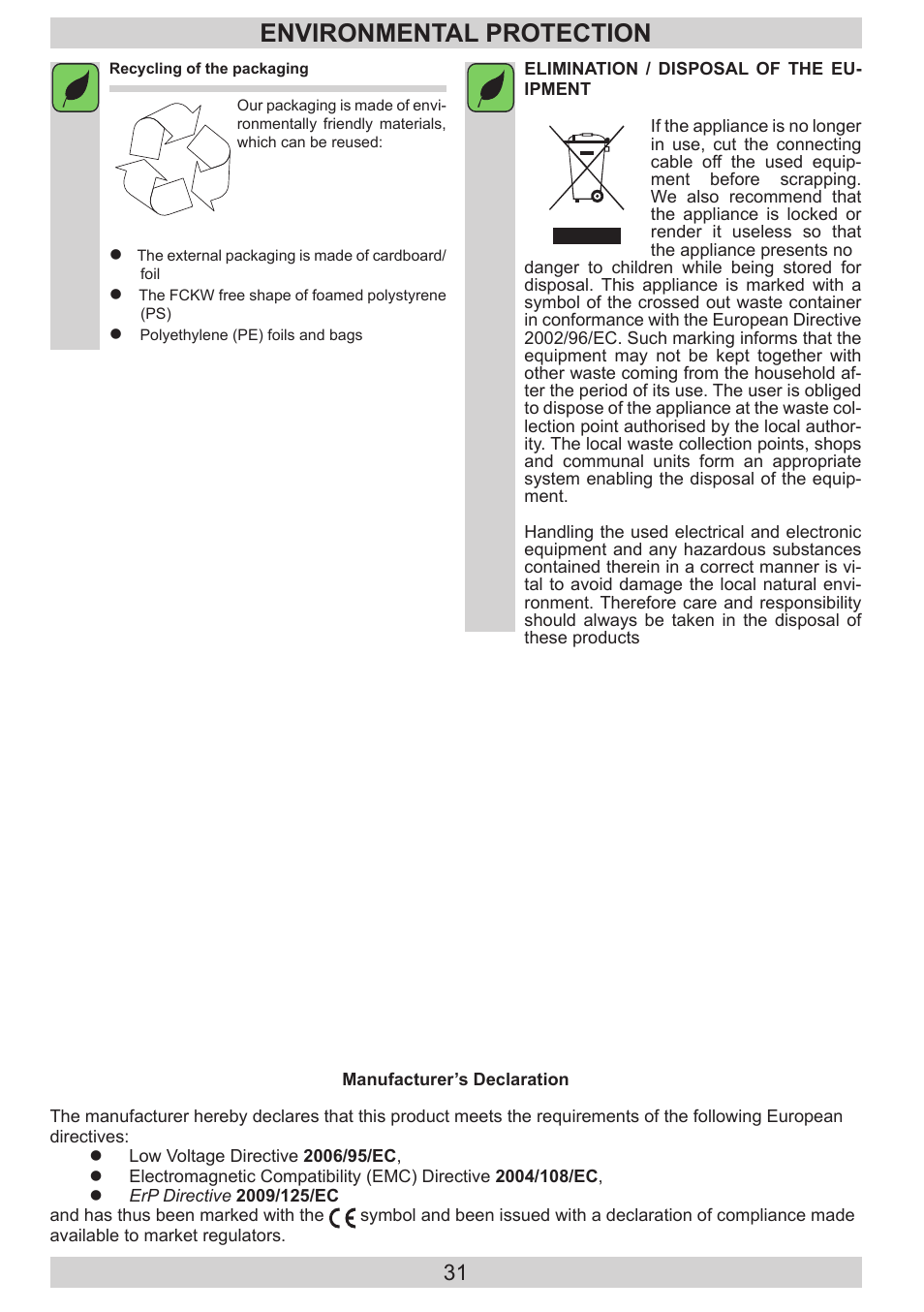 Environmental protection | AMICA KH 17212 E DE User Manual | Page 31 / 42