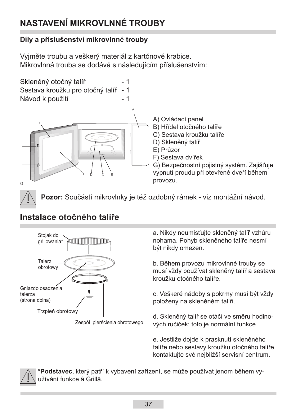 Nastavení mikrovlnné trouby, Instalace otočného talíře | AMICA EMW 13180 E DE User Manual | Page 37 / 116