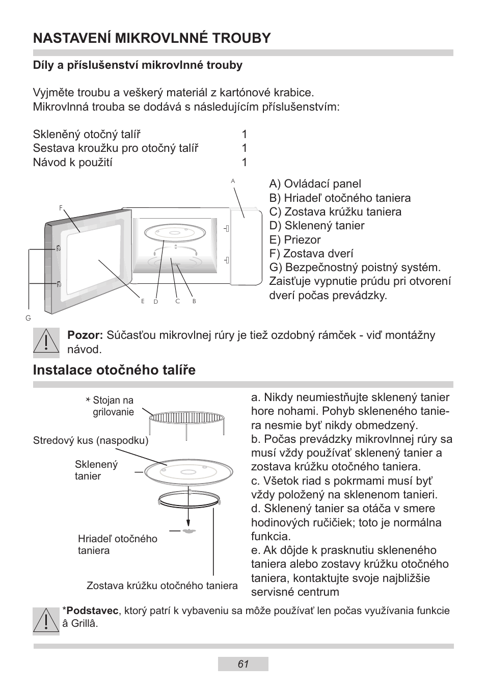 Nastavení mikrovlnné trouby, Instalace otočného talíře | AMICA EMW 13180 E DE User Manual | Page 61 / 116