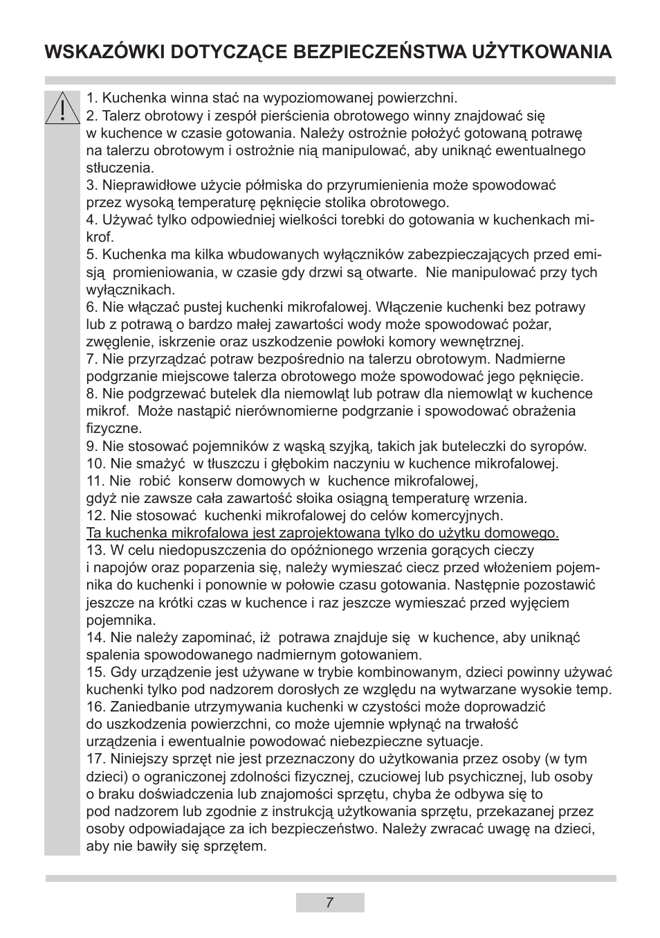 Wskazówki dotyczące bezpieczeństwa użytkowania | AMICA EMW 13180 E DE User Manual | Page 7 / 116