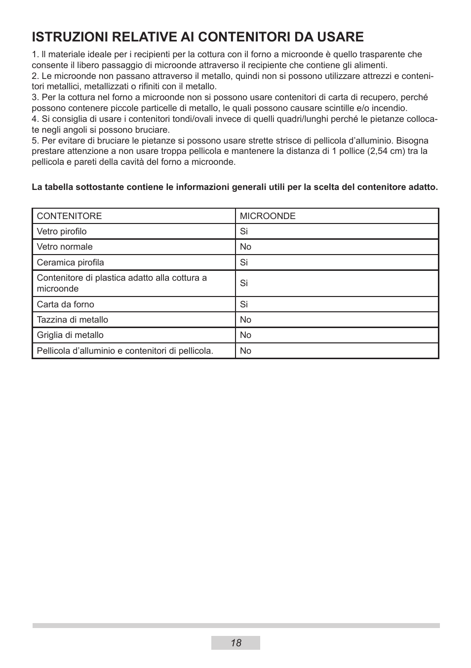 Istruzioni relative ai contenitori da usare | AMICA MW 13150 W DE User Manual | Page 114 / 132