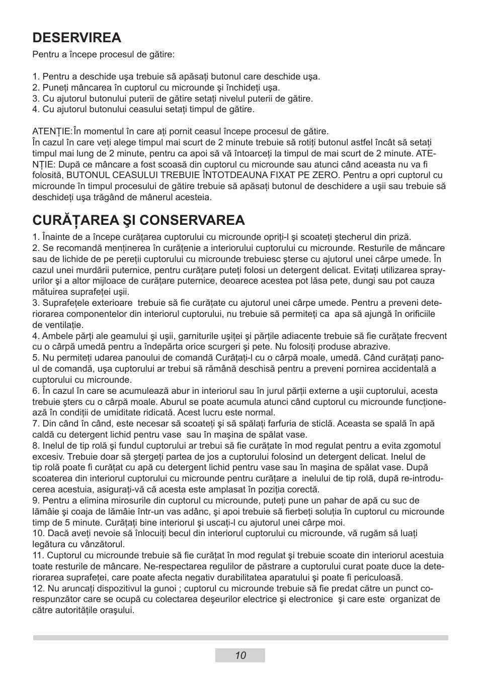 Deservirea, Curăţarea şi conservarea | AMICA MW 13150 W DE User Manual | Page 34 / 132