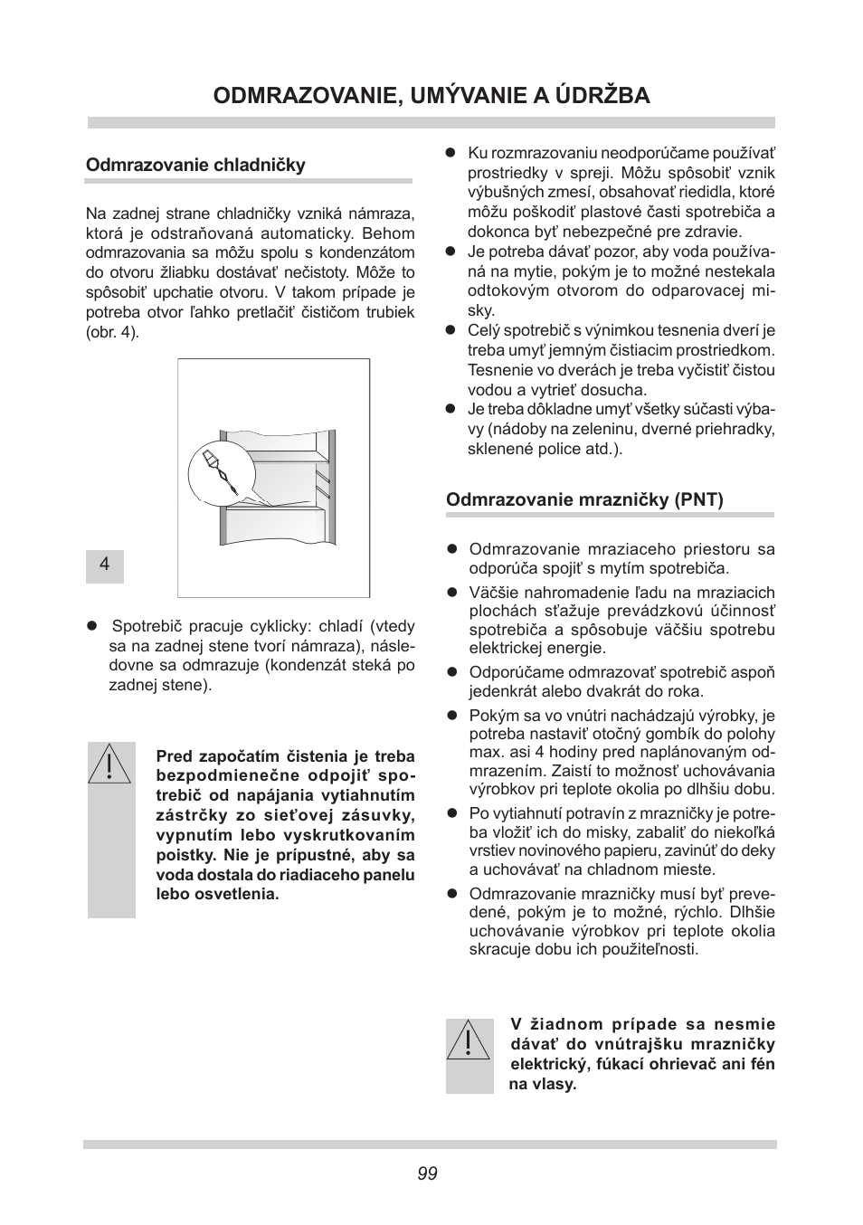 Odmrazovanie, umývanie a údržba | AMICA EKS 16161 DE User Manual | Page 99 / 172