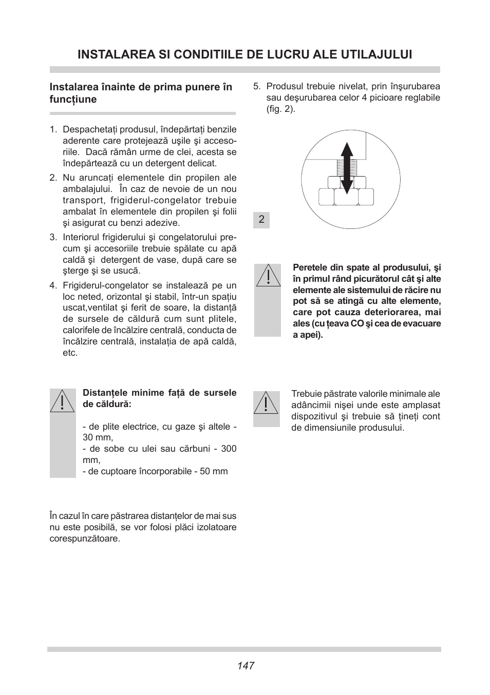 Instalarea si conditiile de lucru ale utilajului | AMICA UKS 16147 DE User Manual | Page 147 / 164