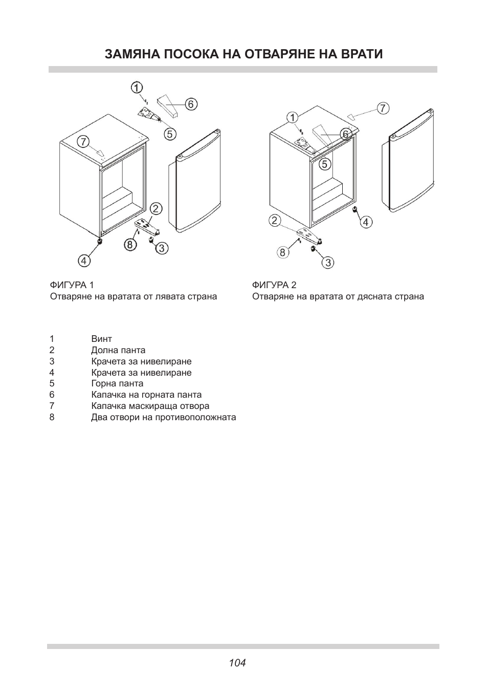 Замяна посока на отваряне на врати | AMICA KB 15340 W DE User Manual | Page 104 / 192