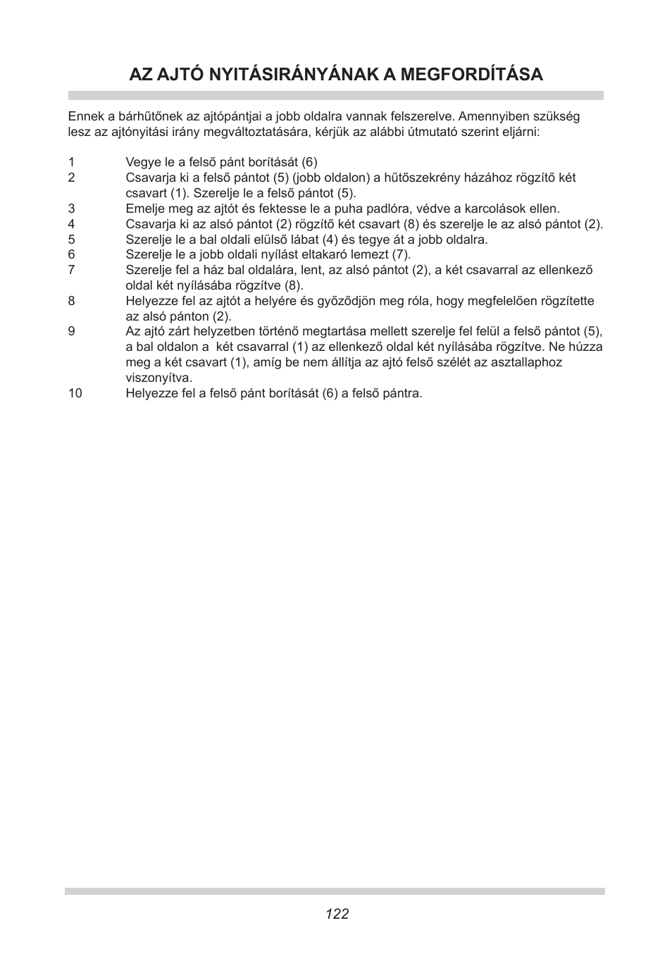 Az ajtó nyitásirányának a megfordítása | AMICA KB 15340 W DE User Manual | Page 122 / 192