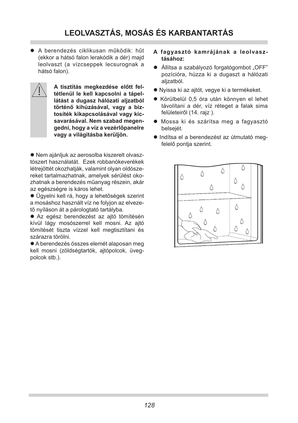 Leolvasztás, mosás és karbantartás | AMICA KB 15340 W DE User Manual | Page 128 / 192